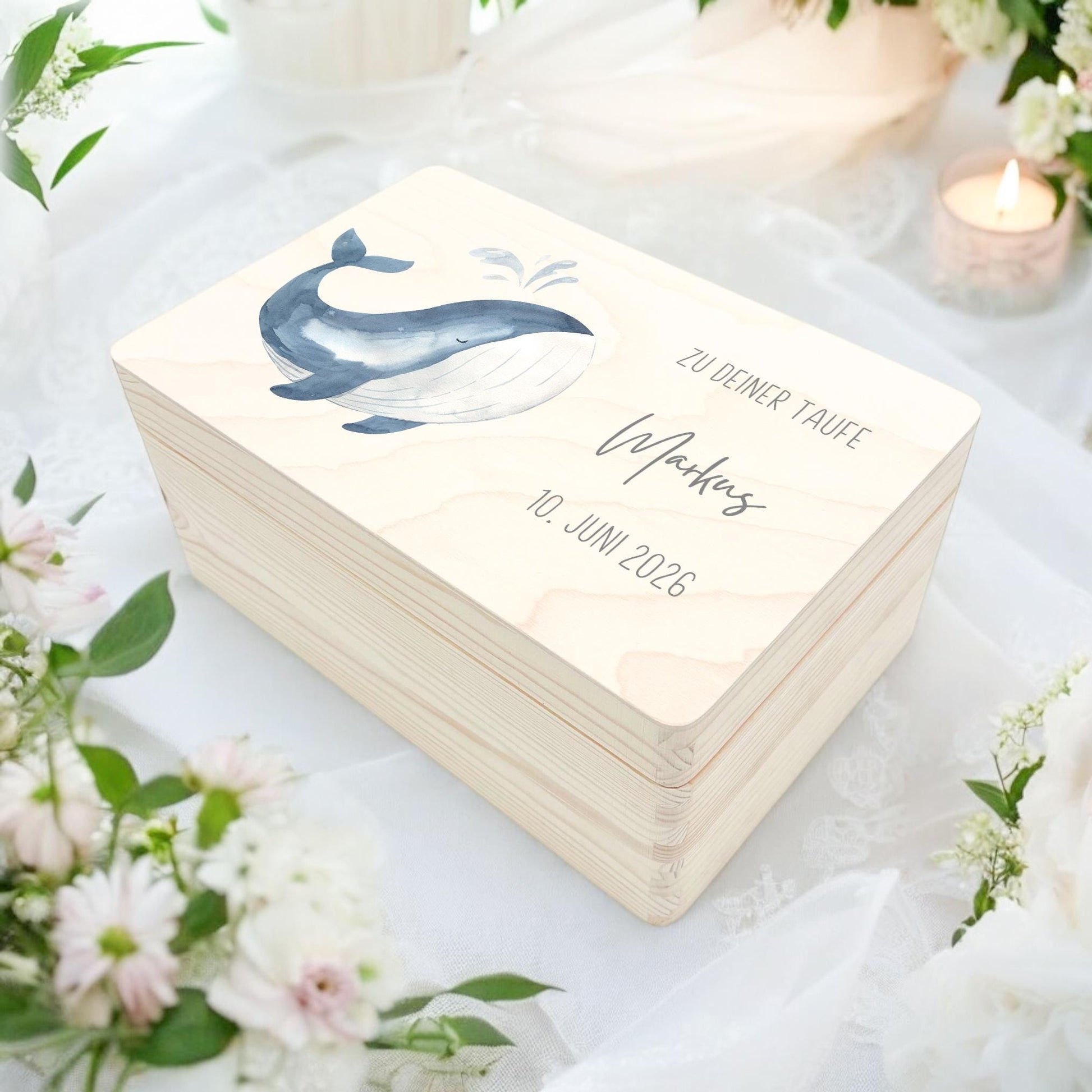 Erinnerungskiste Taufe Geschenk personalisiertes Taufgeschenk Junge Wahl Taufbox Holzkiste mit Deckel Holzbox 30x20x13 cm