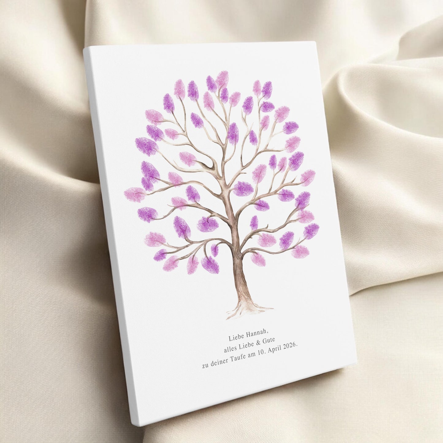 Taufgeschenk Gästebuch Taufe Gästebild personalisierte Leinwand für Fingerabdrücke Baum Geschenk Erinnerung 30x40 cm (OHNE Farbe)