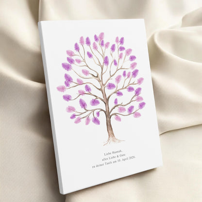 Taufgeschenk Gästebuch Taufe Gästebild personalisierte Leinwand für Fingerabdrücke Baum Geschenk Erinnerung 30x40 cm (OHNE Farbe)