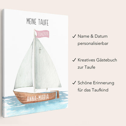 Gästebuch Taufe Gästebild Taufgeschenk personalisierte Leinwand für Fingerabdrücke Arche Noah Geschenk Erinnerung 30x40 cm (OHNE Farbe)