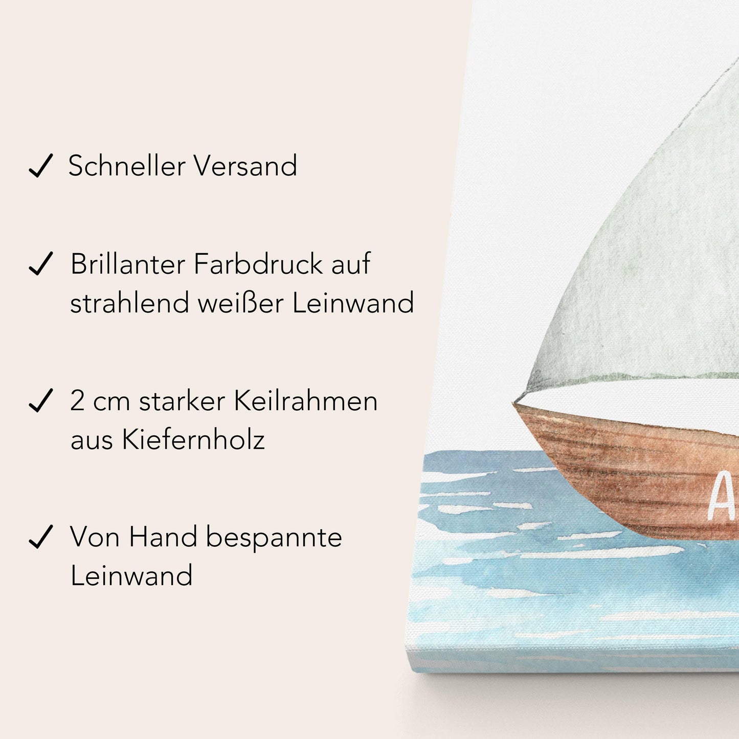 Taufgeschenk Gästebuch Taufe Gästebild personalisierte Leinwand für Fingerabdrücke Segelboot Geschenk Erinnerung 30x40 cm (OHNE Farbe)