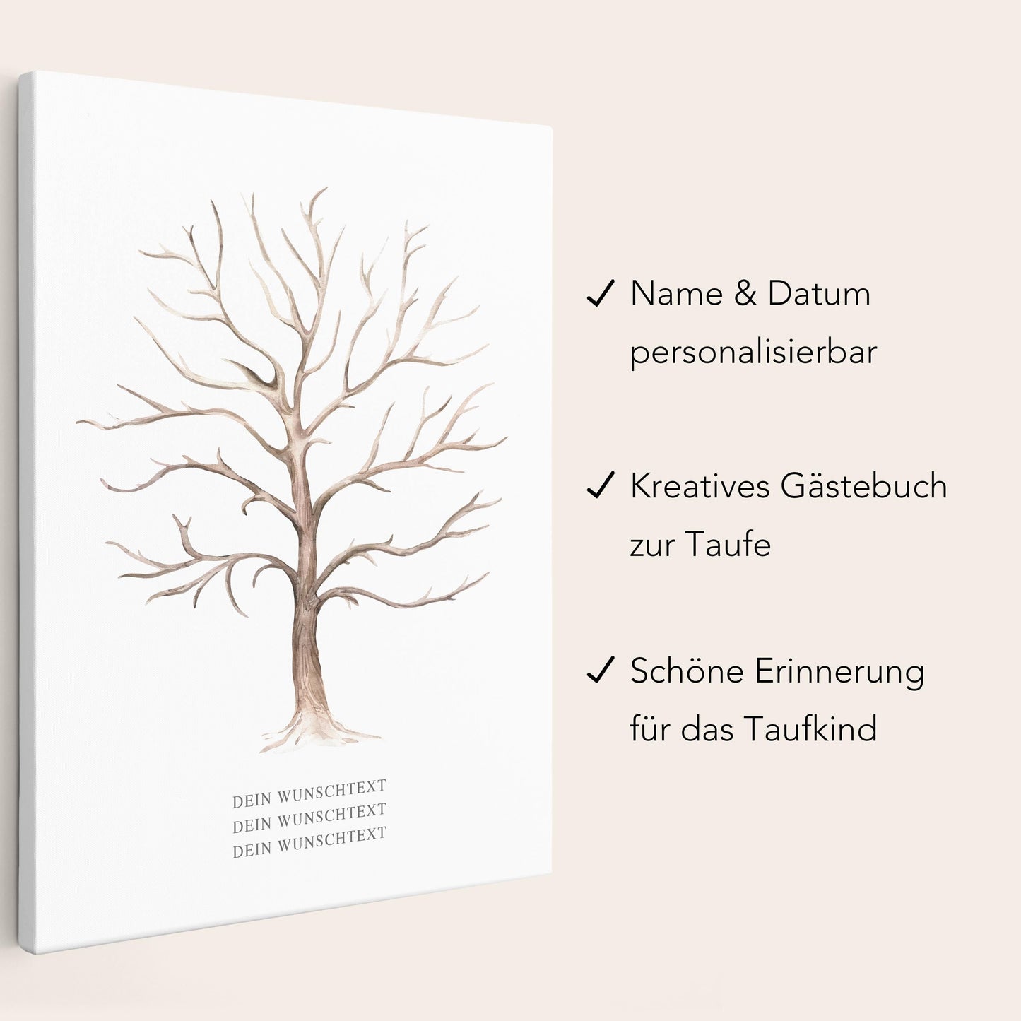 Taufgeschenk Gästebuch Taufe Gästebild personalisierte Leinwand für Fingerabdrücke Baum Geschenk Erinnerung 30x40 cm (OHNE Farbe)