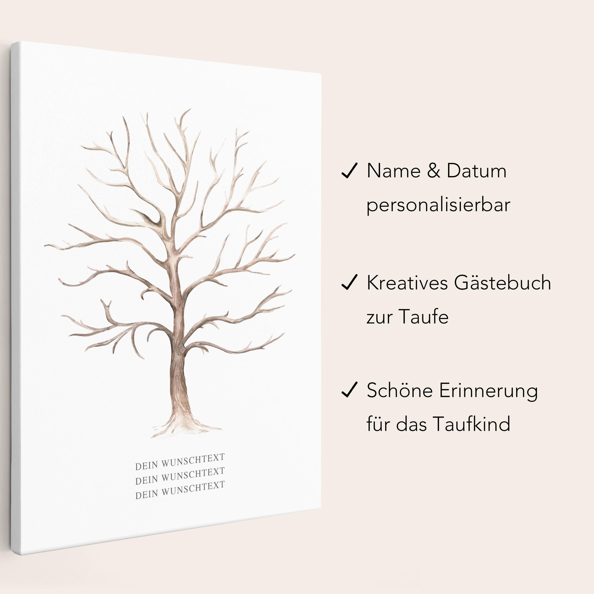 Taufgeschenk Gästebuch Taufe Gästebild personalisierte Leinwand für Fingerabdrücke Baum Geschenk Erinnerung 30x40 cm (OHNE Farbe)