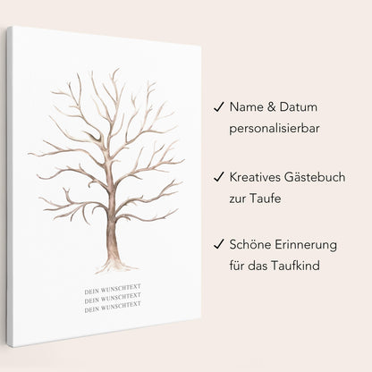 Taufgeschenk Gästebuch Taufe Gästebild personalisierte Leinwand für Fingerabdrücke Baum Geschenk Erinnerung 30x40 cm (OHNE Farbe)