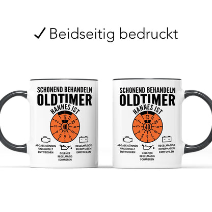 Oldtimer Tasse 40. Geburtstag Mann personalisiert mit Namen Geschenk für Männer Geburtstagsgeschenk Kaffeetasse aus Keramik 330 ml