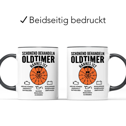 Oldtimer Tasse 50. Geburtstag Mann personalisiert mit Namen Geschenk für Männer Geburtstagsgeschenk Kaffeetasse aus Keramik 330 ml