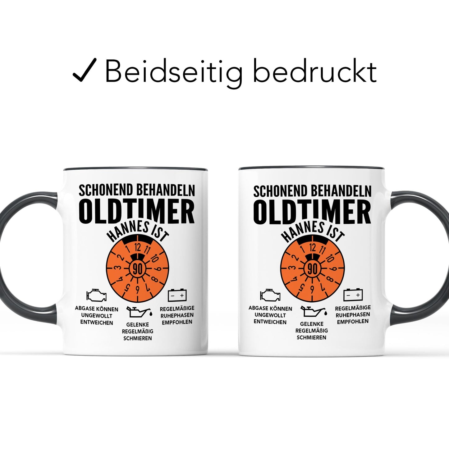 Oldtimer Tasse 90. Geburtstag Mann personalisiert mit Namen Geschenk für Männer Geburtstagsgeschenk Kaffeetasse aus Keramik 330 ml