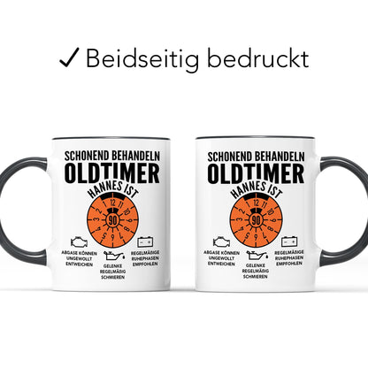 Oldtimer Tasse 90. Geburtstag Mann personalisiert mit Namen Geschenk für Männer Geburtstagsgeschenk Kaffeetasse aus Keramik 330 ml