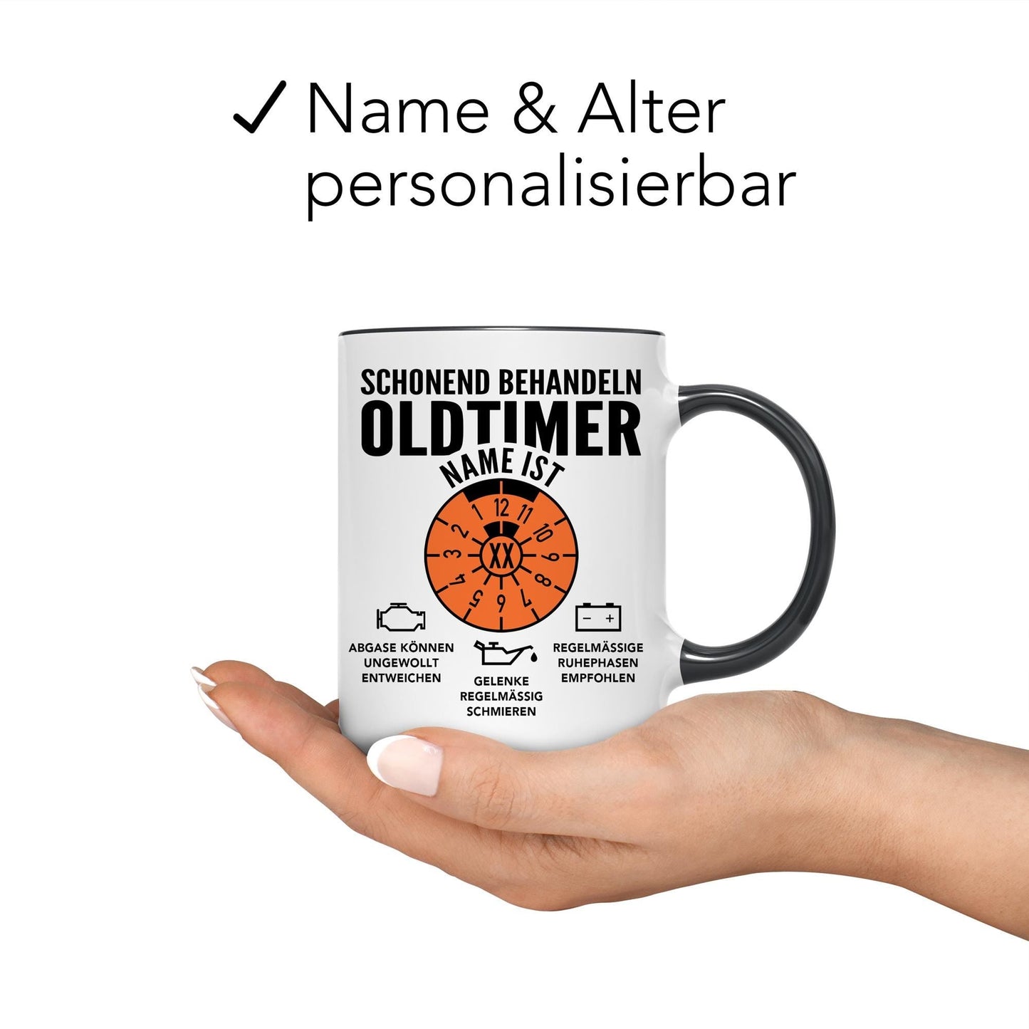 Oldtimer Tasse Geburtstag Mann personalisiert mit Namen & Alter Geschenk für Männer Geburtstagsgeschenk Kaffeetasse aus Keramik 330 ml