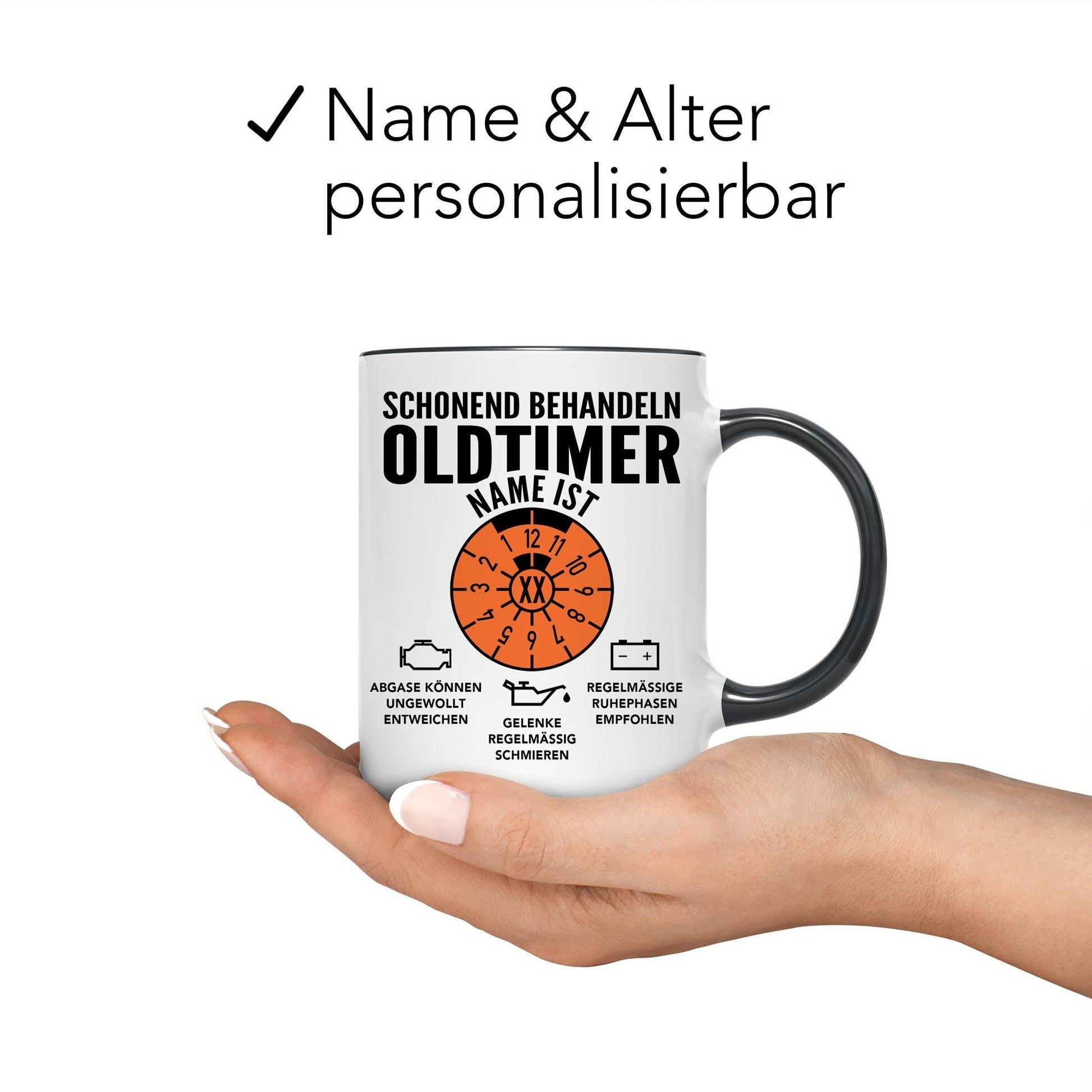 Oldtimer Tasse Geburtstag Mann personalisiert mit Namen & Alter Geschenk für Männer Geburtstagsgeschenk Kaffeetasse aus Keramik 330 ml