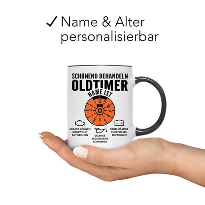 Oldtimer Tasse Geburtstag Mann personalisiert mit Namen & Alter Geschenk für Männer Geburtstagsgeschenk Kaffeetasse aus Keramik 330 ml