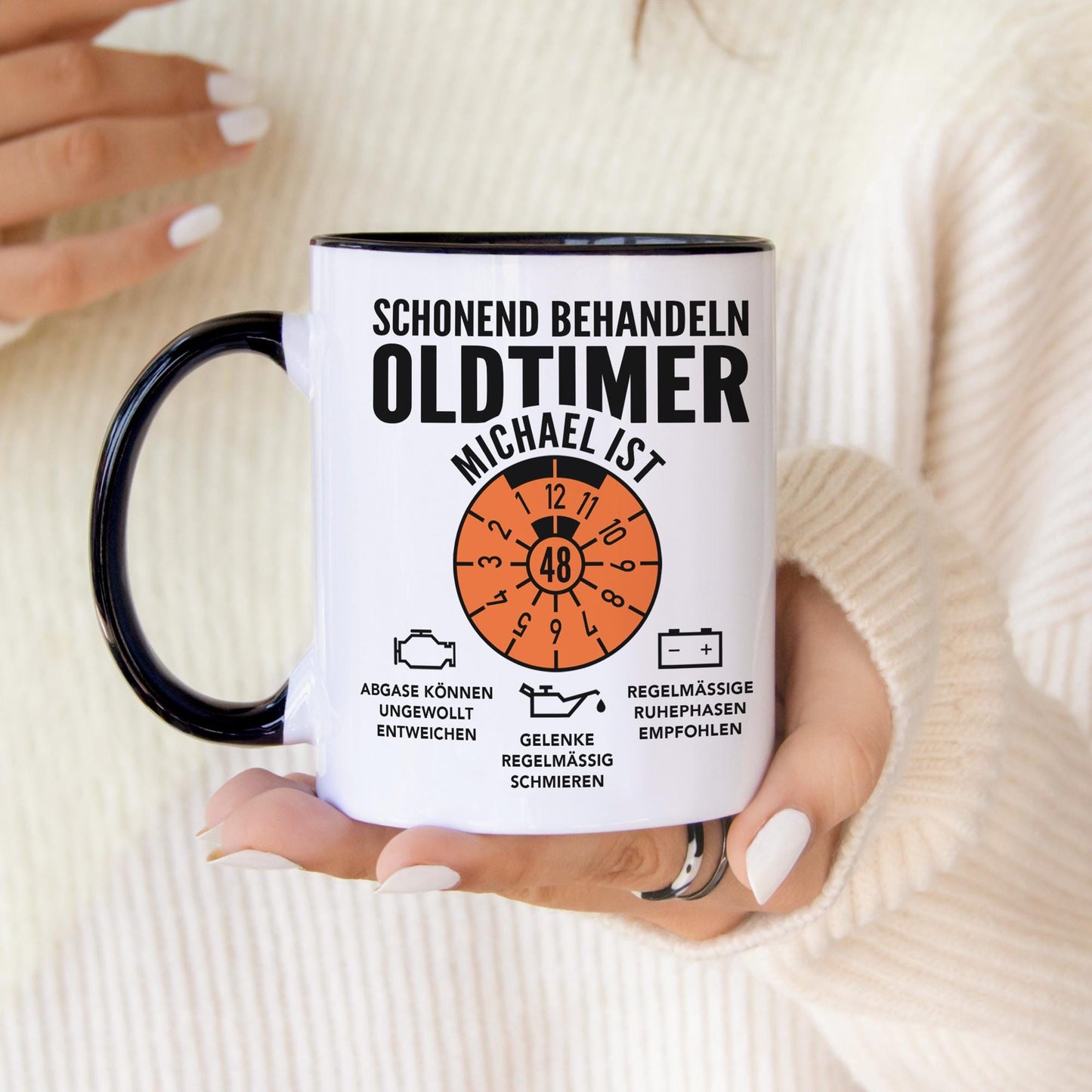 Oldtimer Tasse Geburtstag Mann personalisiert mit Namen & Alter Geschenk für Männer Geburtstagsgeschenk Kaffeetasse aus Keramik 330 ml