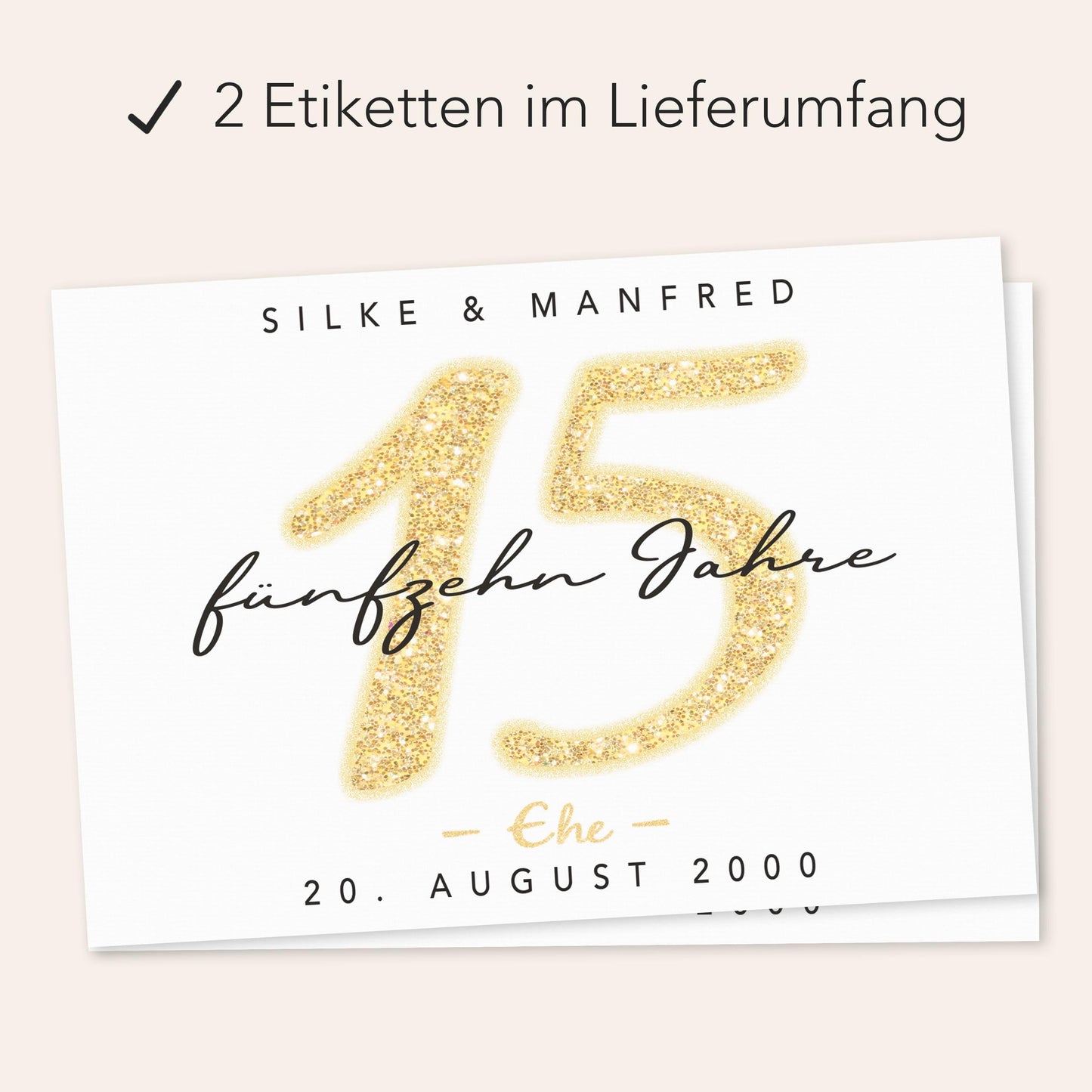 Geschenk Kristallhochzeit personalisierte Flaschenetiketten Hochzeitstag Hochzeit Jubiläum 15 Jahre Etiketten Sektflasche 2 Stk. | 9x13 cm