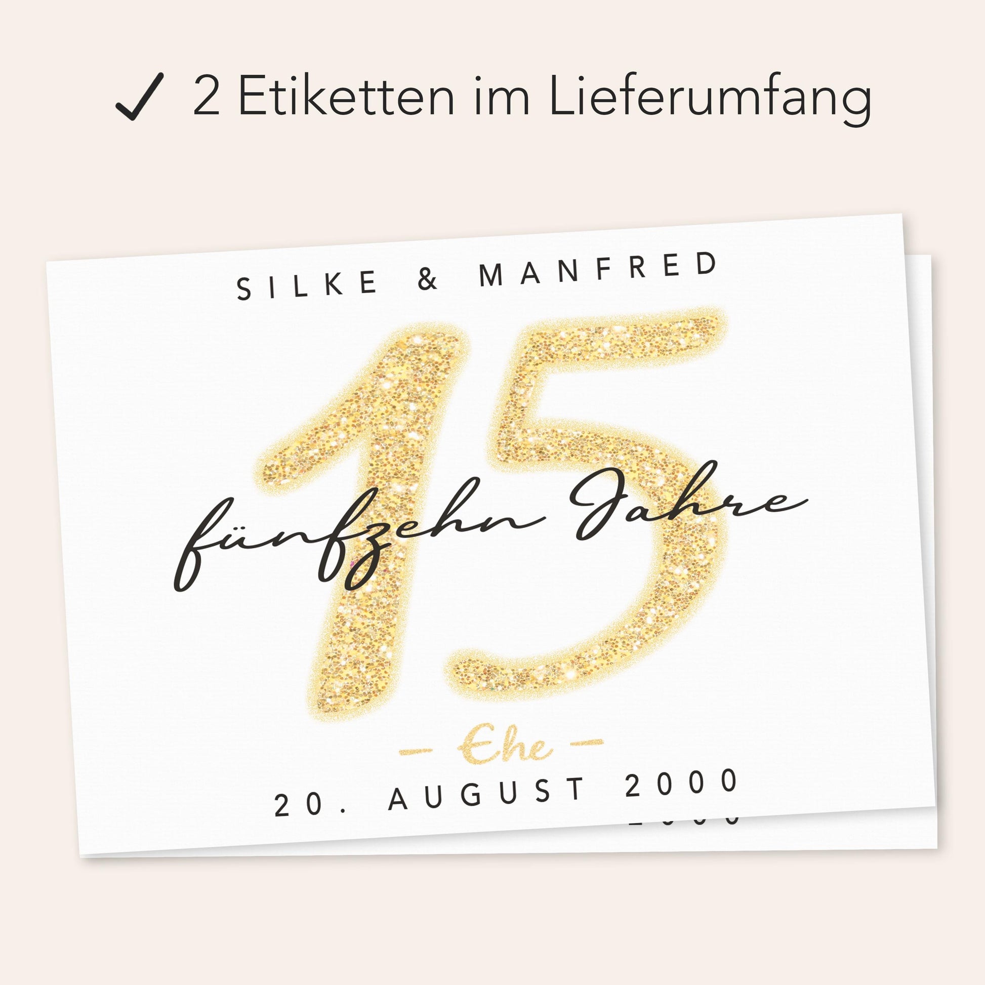 Geschenk Kristallhochzeit personalisierte Flaschenetiketten Hochzeitstag Hochzeit Jubiläum 15 Jahre Etiketten Sektflasche 2 Stk. | 9x13 cm