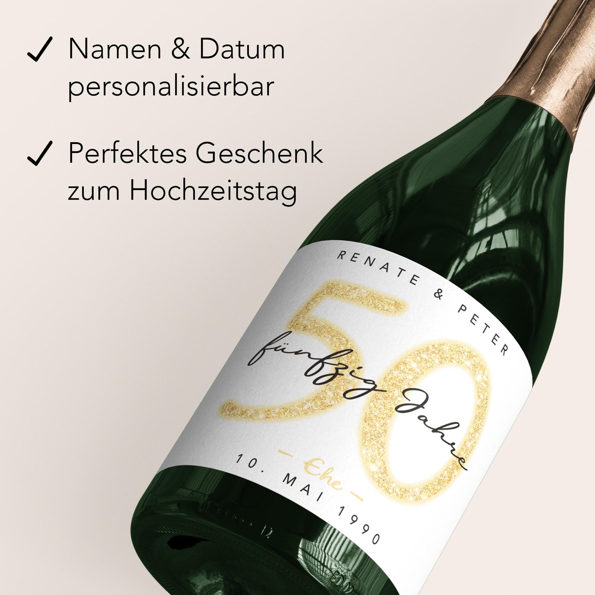 Geschenk Goldene Hochzeit personalisierte Flaschenetiketten Hochzeitstag Hochzeit Jubiläum 50 Jahre Etiketten Sektflasche 2 Stk. | 9x13 cm