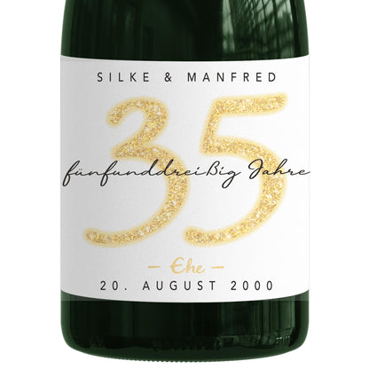 Geschenk Leinwandhochzeit personalisierte Flaschenetiketten Hochzeitstag Hochzeit Jubiläum 35 Jahre Etiketten Sektflasche 2 Stk. | 9x13 cm