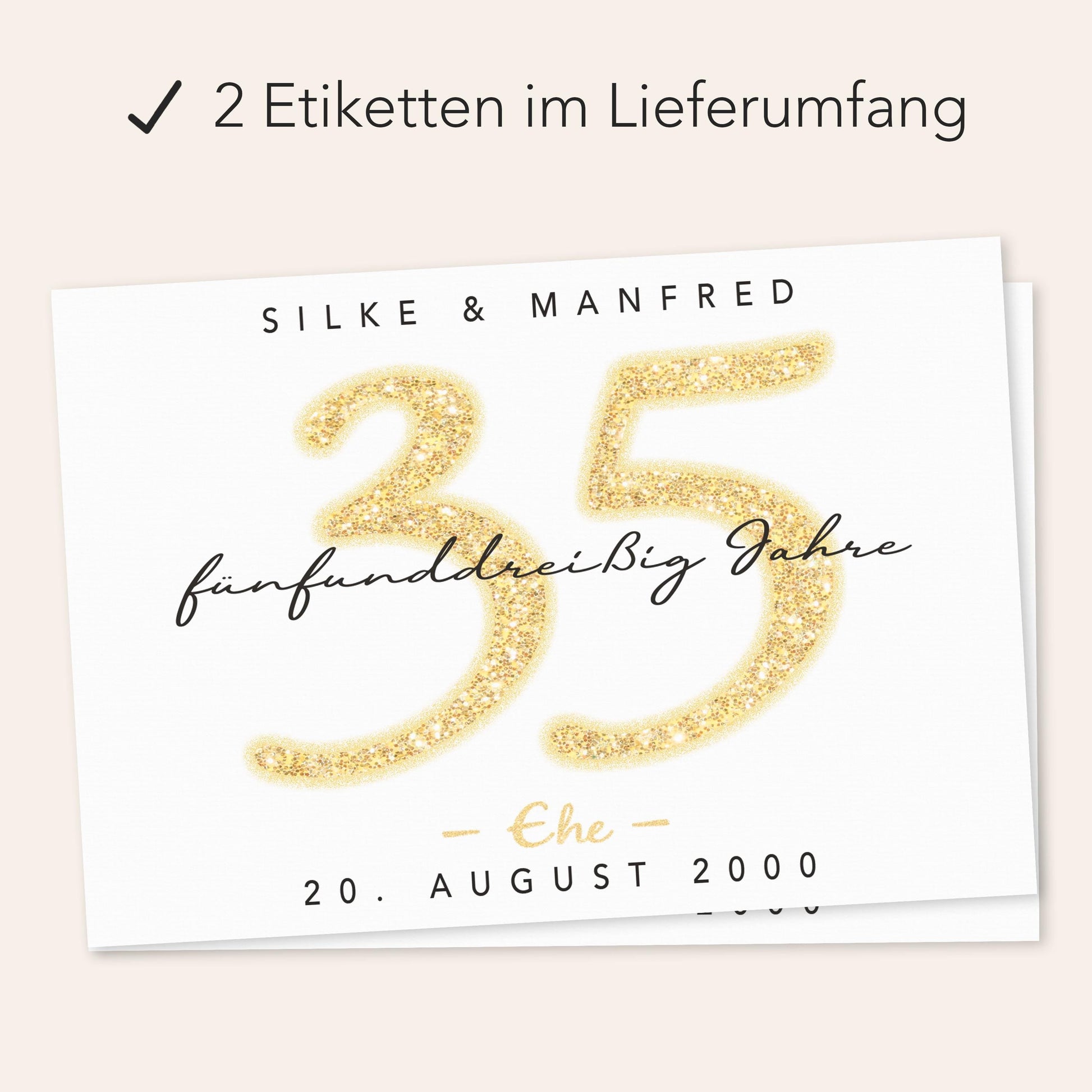 Geschenk Leinwandhochzeit personalisierte Flaschenetiketten Hochzeitstag Hochzeit Jubiläum 35 Jahre Etiketten Sektflasche 2 Stk. | 9x13 cm