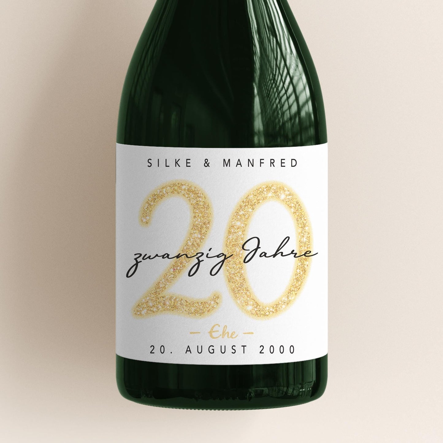Geschenk Porzellanhochzeit personalisierte Flaschenetiketten Hochzeitstag Hochzeit Jubiläum 20 Jahre Etiketten Sektflasche 2 Stk. | 9x13 cm