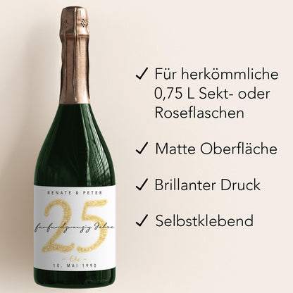 Geschenk Silberhochzeit personalisierte Flaschenetiketten Hochzeitstag Hochzeit Jubiläum 25 Jahre Etiketten Sektflasche 2 Stk. | 9x13 cm