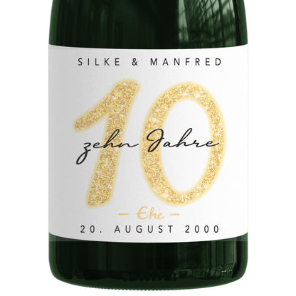 Geschenk Rosenhochzeit personalisierte Flaschenetiketten Hochzeitstag Hochzeit Jubiläum 10 Jahre Etiketten Sektflasche 2 Stk. | 9x13 cm
