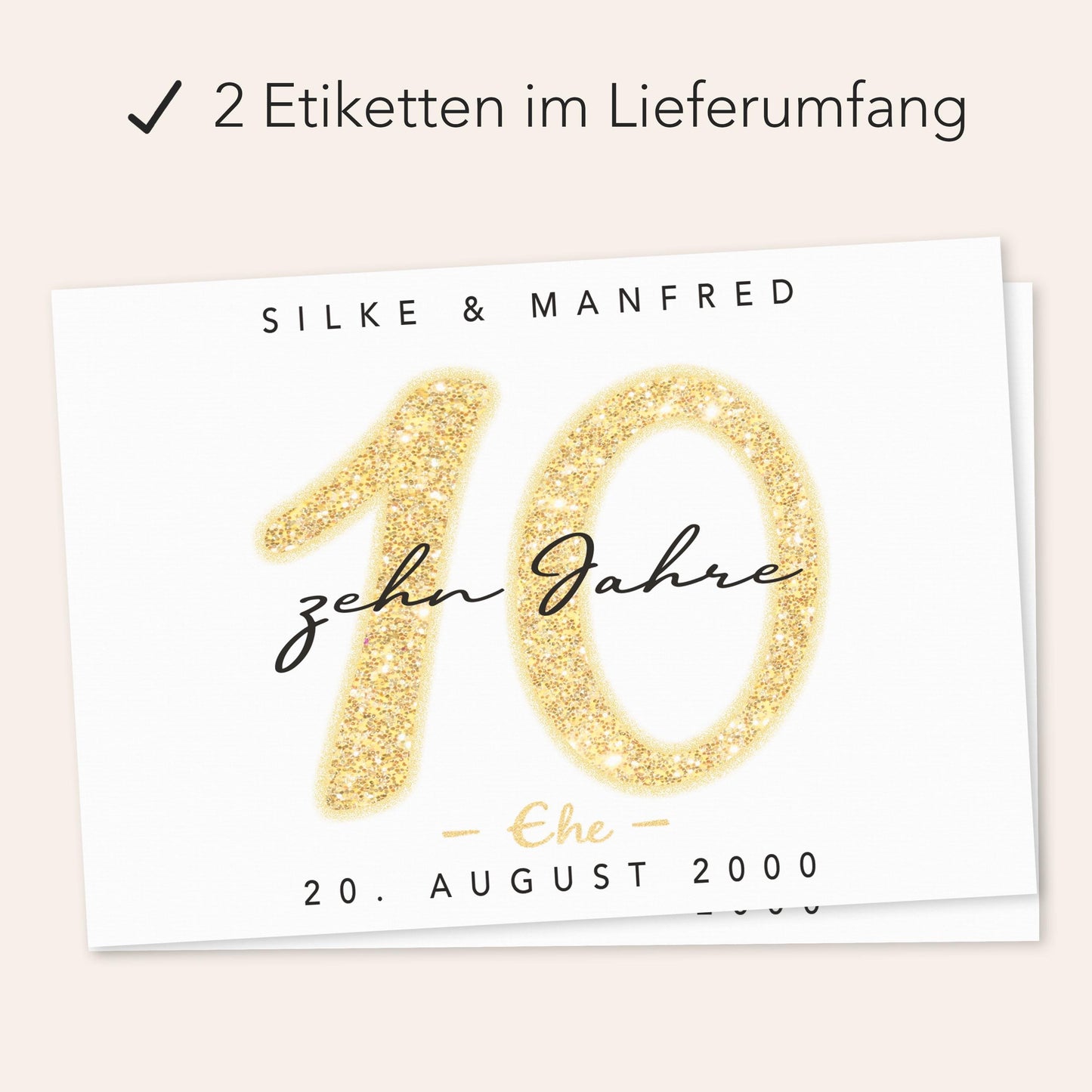 Geschenk Rosenhochzeit personalisierte Flaschenetiketten Hochzeitstag Hochzeit Jubiläum 10 Jahre Etiketten Sektflasche 2 Stk. | 9x13 cm