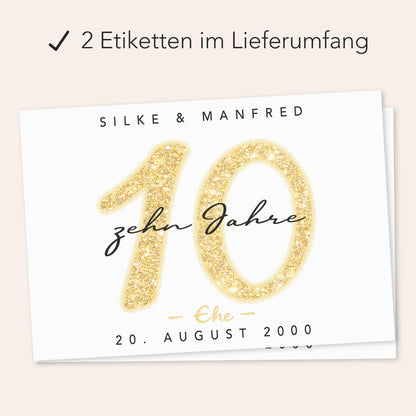 Geschenk Rosenhochzeit personalisierte Flaschenetiketten Hochzeitstag Hochzeit Jubiläum 10 Jahre Etiketten Sektflasche 2 Stk. | 9x13 cm