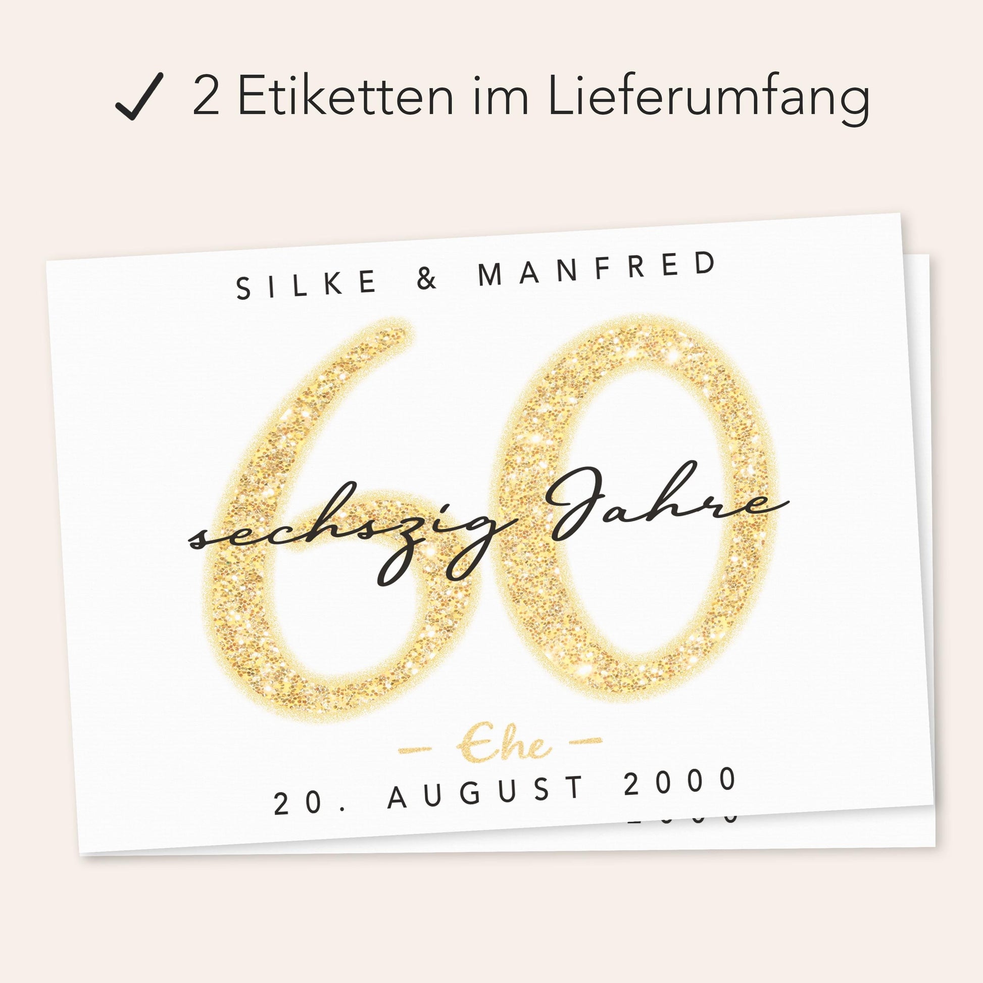 Geschenk Diamantene Hochzeit personalisierte Flaschenetiketten Hochzeitstag Hochzeit Jubiläum 60 Jahre Etiketten Sekt 2 Stk. | 9x13 cm