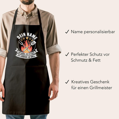 Grillschürze personalisiert für Männer Kochschürze Herren lustiges Grillzubehör Geschenk Grillgeschenk Mann Grillmeister Schürze Schwarz