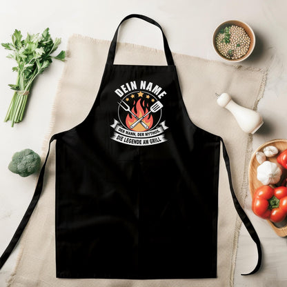 Grillschürze personalisiert für Männer Kochschürze Herren lustiges Grillzubehör Geschenk Grillgeschenk Mann Grillmeister Schürze Schwarz