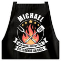 Grillschürze personalisiert für Männer Kochschürze Herren lustiges Grillzubehör Geschenk Grillgeschenk Mann Grillmeister Schürze Schwarz