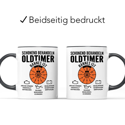 Oldtimer Tasse 60. Geburtstag Mann personalisiert mit Namen Geschenk für Männer Geburtstagsgeschenk Kaffeetasse aus Keramik 330 ml