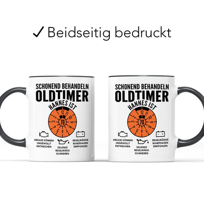 Oldtimer Tasse 70. Geburtstag Mann personalisiert mit Namen Geschenk für Männer Geburtstagsgeschenk Kaffeetasse aus Keramik 330 ml