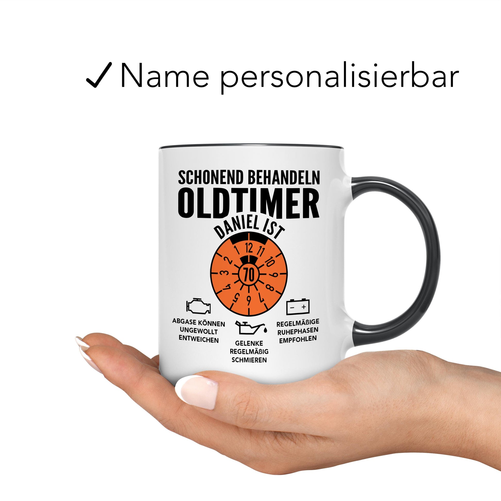 Oldtimer Tasse 70. Geburtstag Mann personalisiert mit Namen Geschenk für Männer Geburtstagsgeschenk Kaffeetasse aus Keramik 330 ml