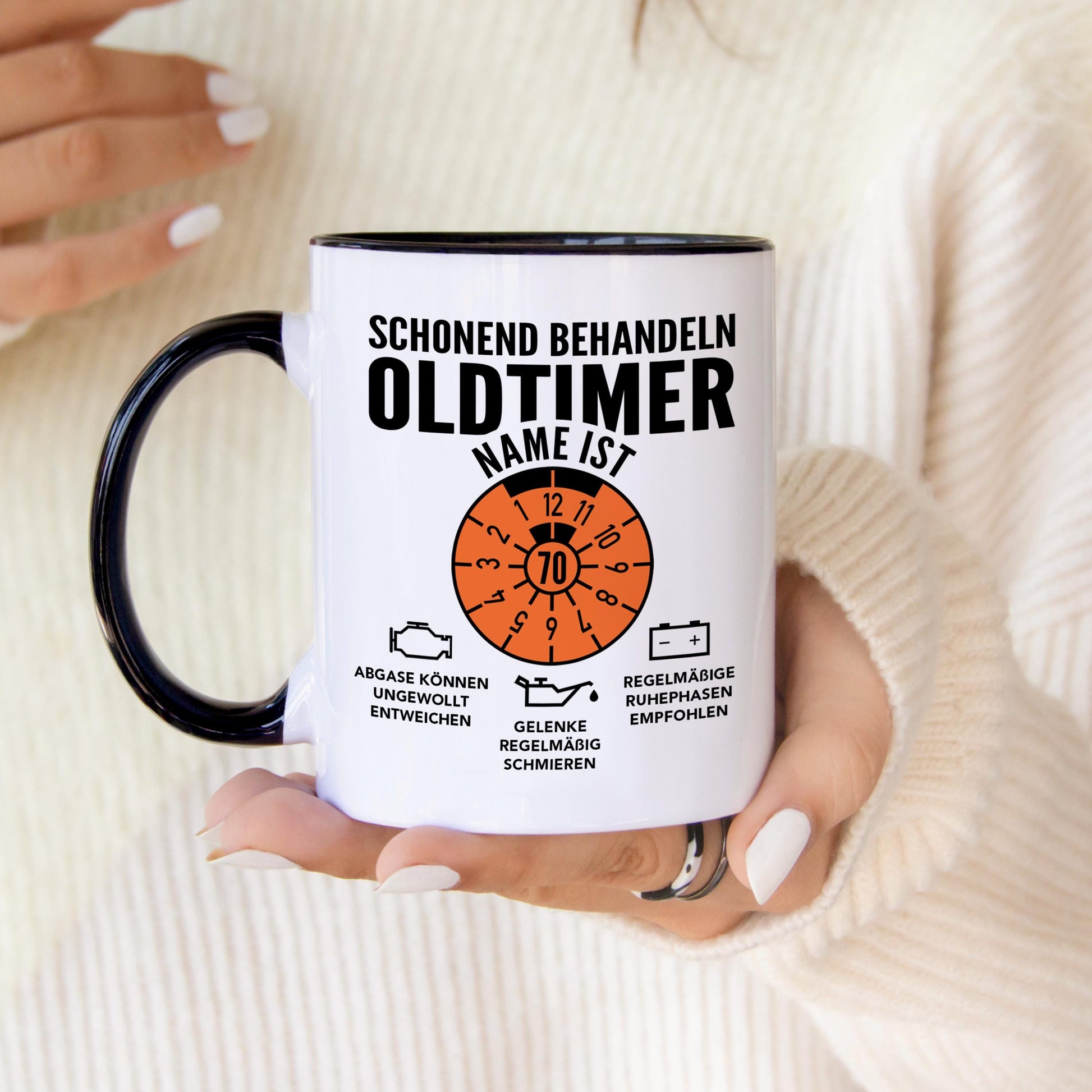 Oldtimer Tasse 70. Geburtstag Mann personalisiert mit Namen Geschenk für Männer Geburtstagsgeschenk Kaffeetasse aus Keramik 330 ml