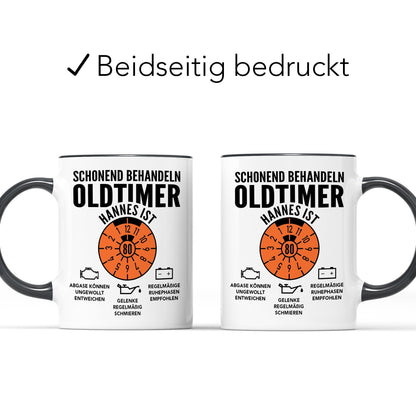 Oldtimer Tasse 80. Geburtstag Mann personalisiert mit Namen Geschenk für Männer Geburtstagsgeschenk Kaffeetasse aus Keramik 330 ml
