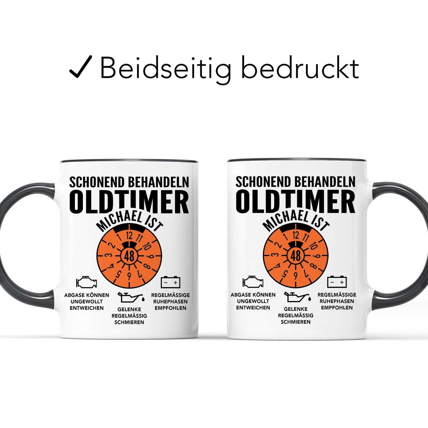 Oldtimer Tasse Geburtstag Mann personalisiert mit Namen & Alter Geschenk für Männer Geburtstagsgeschenk Kaffeetasse aus Keramik 330 ml