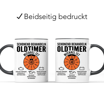 Oldtimer Tasse Geburtstag Mann personalisiert mit Namen & Alter Geschenk für Männer Geburtstagsgeschenk Kaffeetasse aus Keramik 330 ml