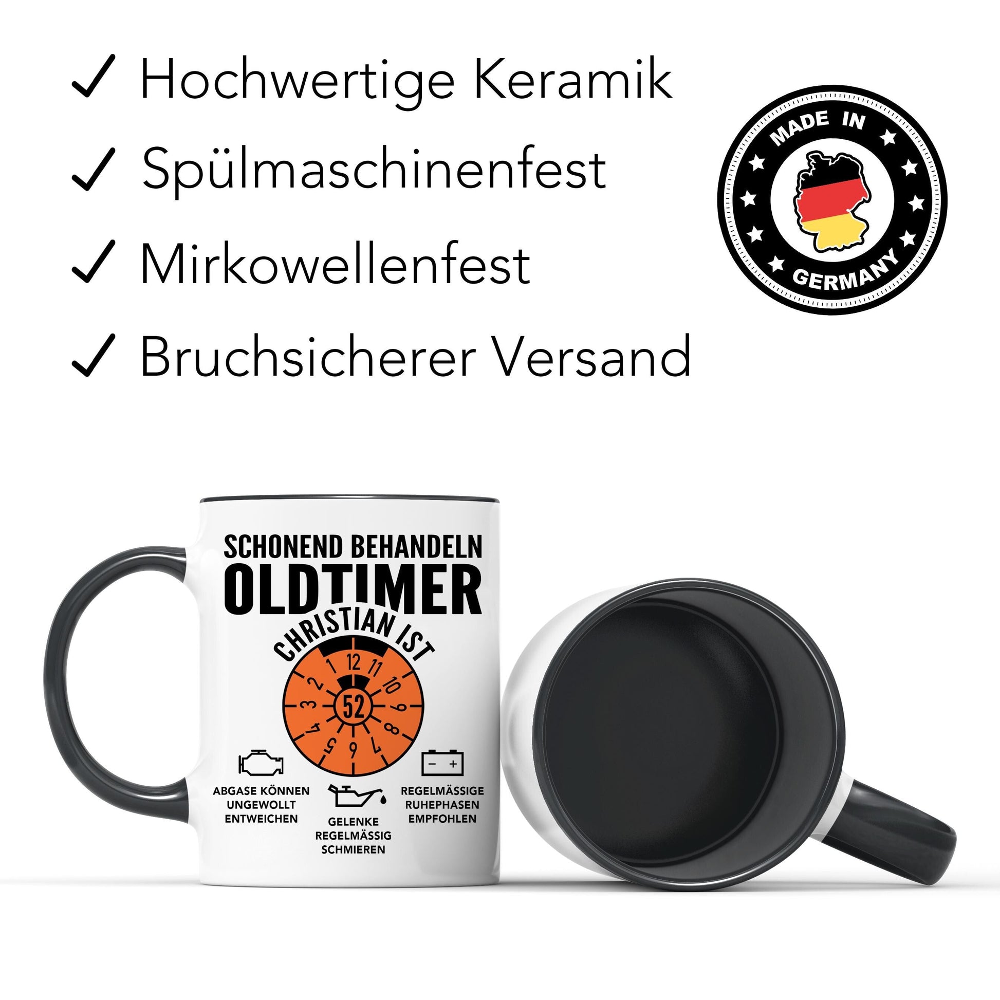 Oldtimer Tasse Geburtstag Mann personalisiert mit Namen & Alter Geschenk für Männer Geburtstagsgeschenk Kaffeetasse aus Keramik 330 ml