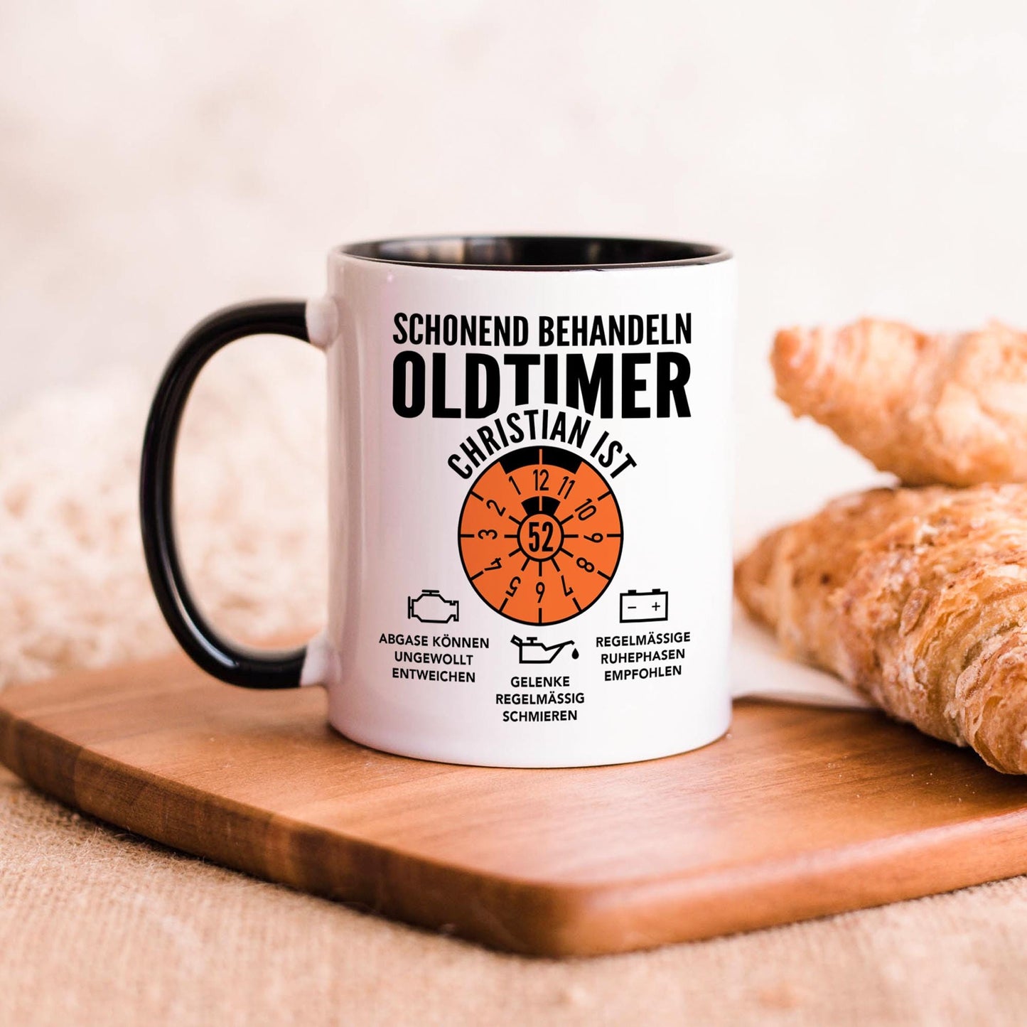 Oldtimer Tasse Geburtstag Mann personalisiert mit Namen & Alter Geschenk für Männer Geburtstagsgeschenk Kaffeetasse aus Keramik 330 ml