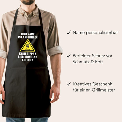 Grillschürze Mann personalisiert für Männer Kochschürze Herren lustiges Grillzubehör Geschenk Grillgeschenk Grillmeister Schürze Schwarz