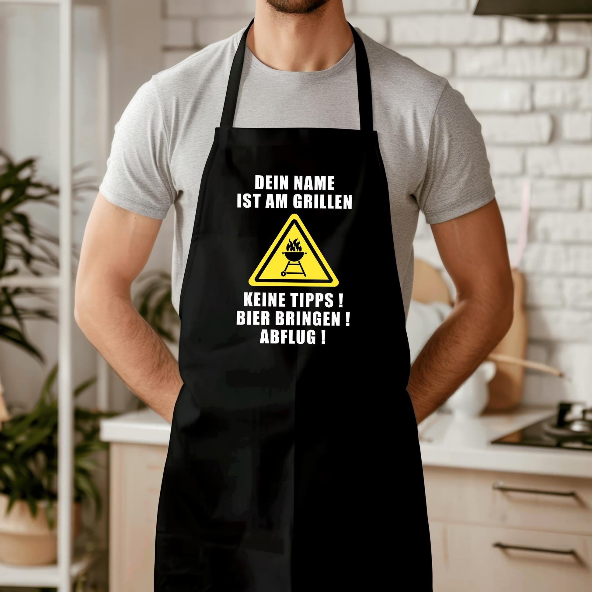 Grillschürze Mann personalisiert für Männer Kochschürze Herren lustiges Grillzubehör Geschenk Grillgeschenk Grillmeister Schürze Schwarz