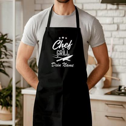 Personalisierte Grillschürze Mann Kochschürze Herren lustiges Grillzubehör Geschenk Grillgeschenk für Männer Grillmeister Schürze Schwarz