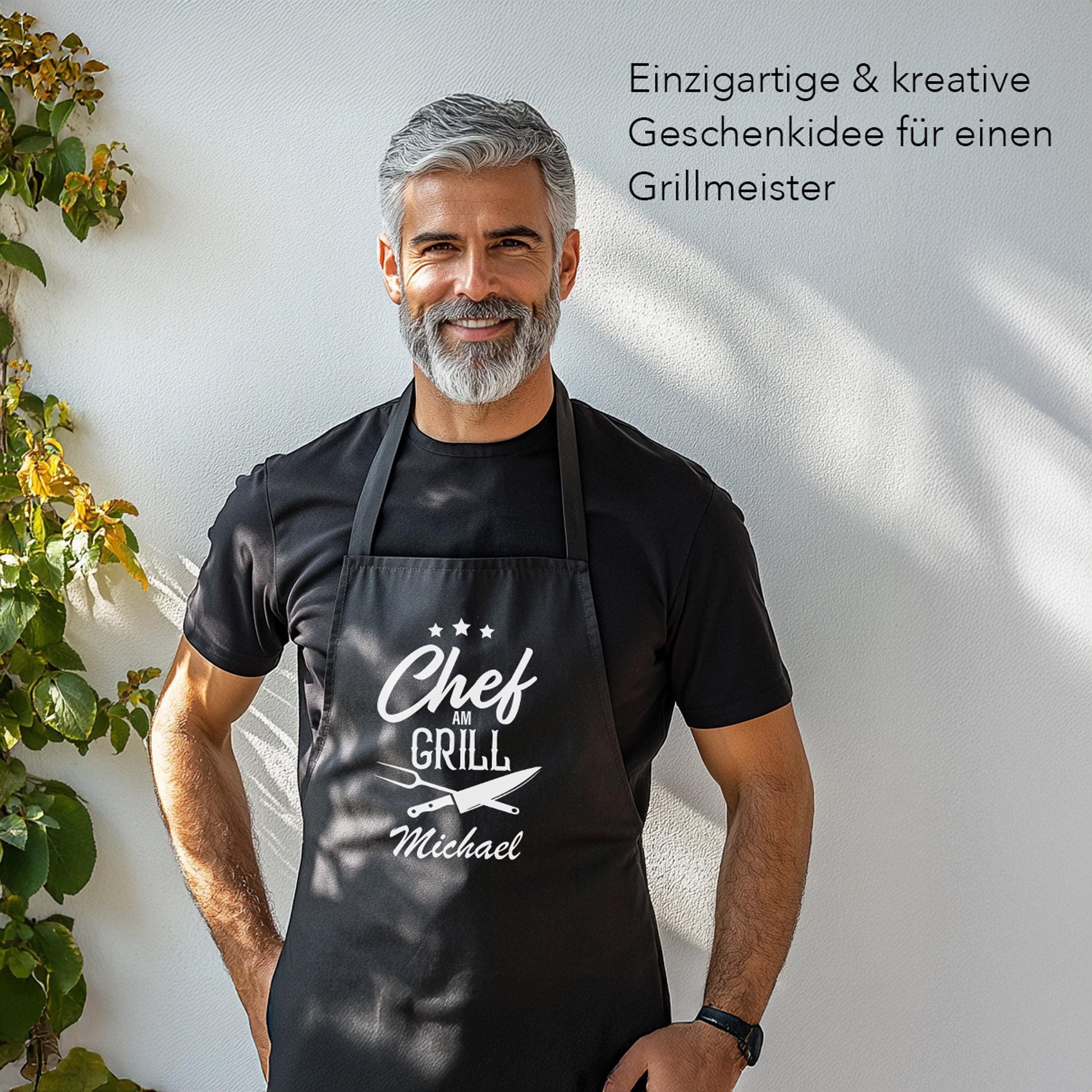 Personalisierte Grillschürze Mann Kochschürze Herren lustiges Grillzubehör Geschenk Grillgeschenk für Männer Grillmeister Schürze Schwarz