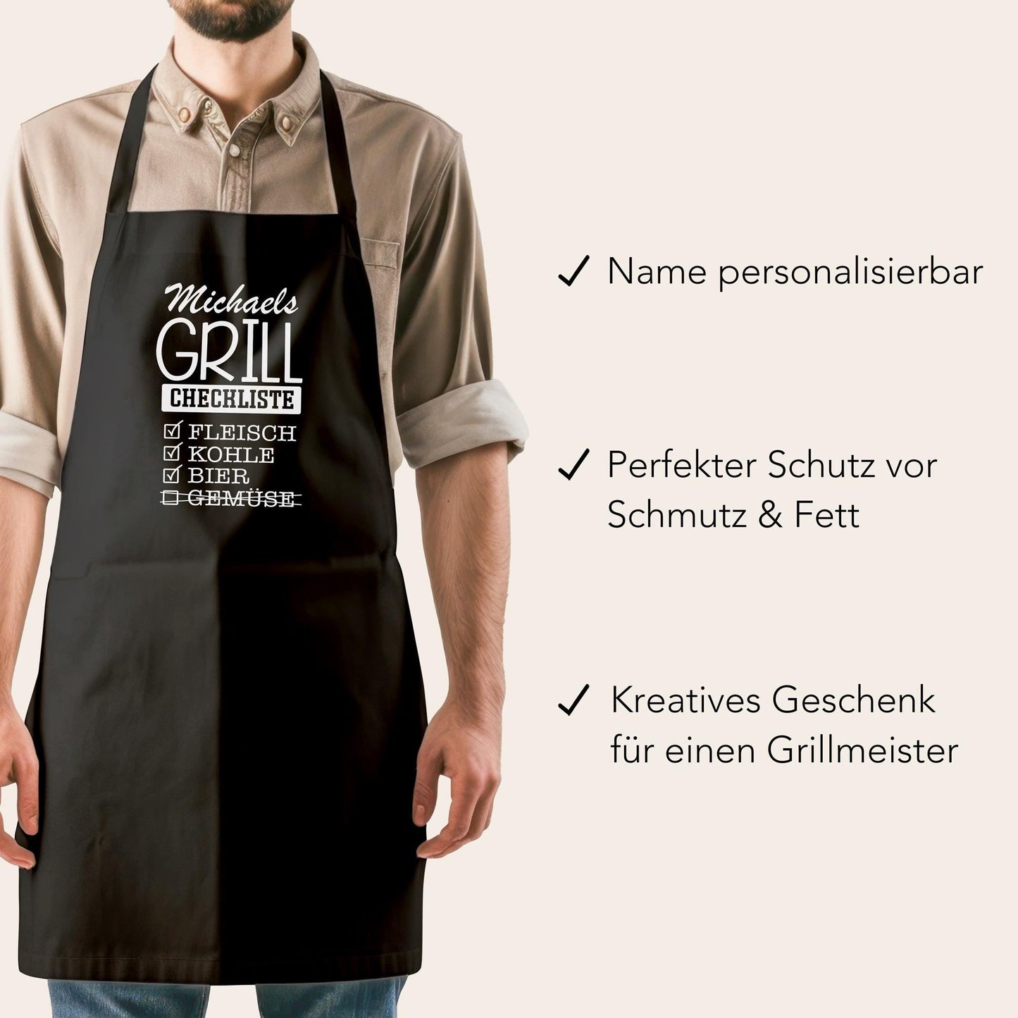 Grillschürze personalisiert Mann Schürze für Männer lustiges Grillzubehör Geschenk Grillgeschenk Kochschürze Schwarz