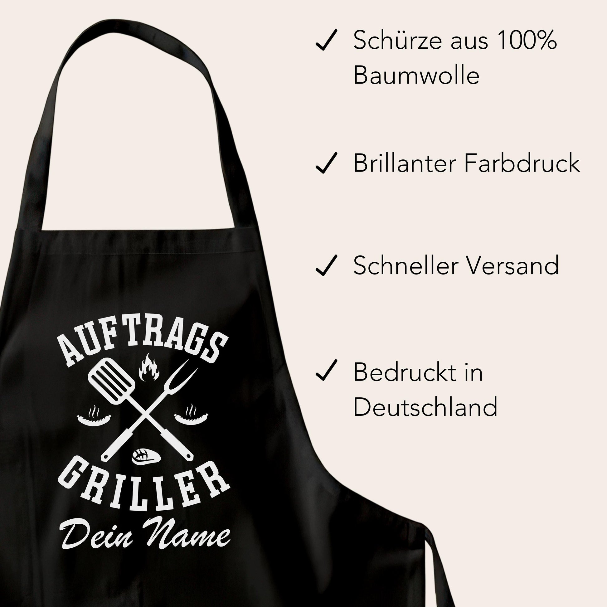 Grillschürze Mann personalisiert Auftragsgriller Kochschürze Herren lustiges Grillzubehör Geschenk Grillgeschenk Männer Schürze Schwarz