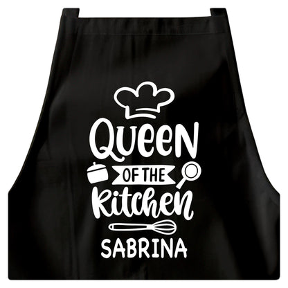 Kochschürze Damen personalisiert Schürze für Frauen lustiges Geschenk "Queen of the kitchen" Küchenschürze Backschürze Schwarz