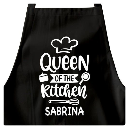 Kochschürze Damen personalisiert Schürze für Frauen lustiges Geschenk "Queen of the kitchen" Küchenschürze Backschürze Schwarz