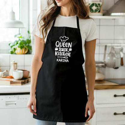 Kochschürze Damen personalisiert Schürze für Frauen lustiges Geschenk "Queen of the kitchen" Küchenschürze Backschürze Schwarz