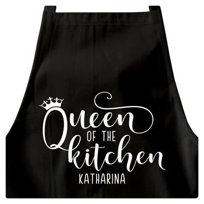 Schürze Damen personalisiert Kochschürze für Frauen lustiges Geschenk "Queen of the kitchen" Küchenschürze Backschürze Schwarz