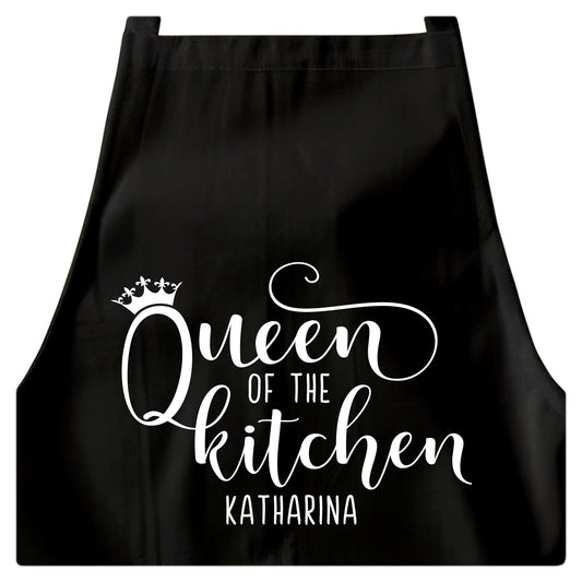 Schürze Damen personalisiert Kochschürze für Frauen lustiges Geschenk "Queen of the kitchen" Küchenschürze Backschürze Schwarz